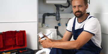 loodgieter aan het werk in de badkamer