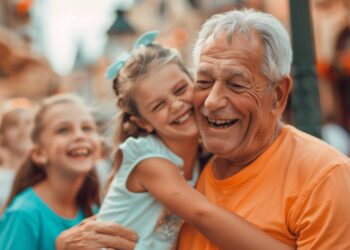 Scène de fête pour la Journée des grands-parents, avec grands-parents et petits-enfants, illustrant une famille heureuse 1
