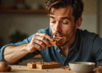 Mann isst selbstgemachte Proteinriegel in Marokko