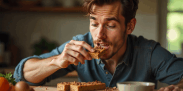 Mann isst selbstgemachte Proteinriegel in Marokko