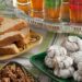 Ghriba almond cookies with characteristic cracks and mint tea Moroccan pastry traditional sweet honey