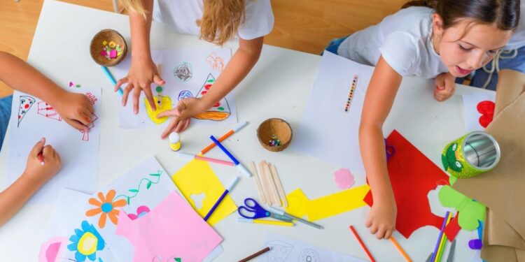 Moroccan children enjoying creative painting and craft activities indoors Craft Activities creative educational fun rainy