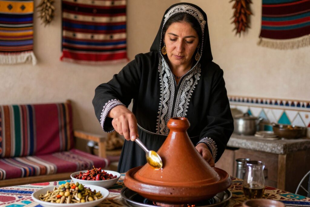 Amazigh Hospitality - woman preparing tagine