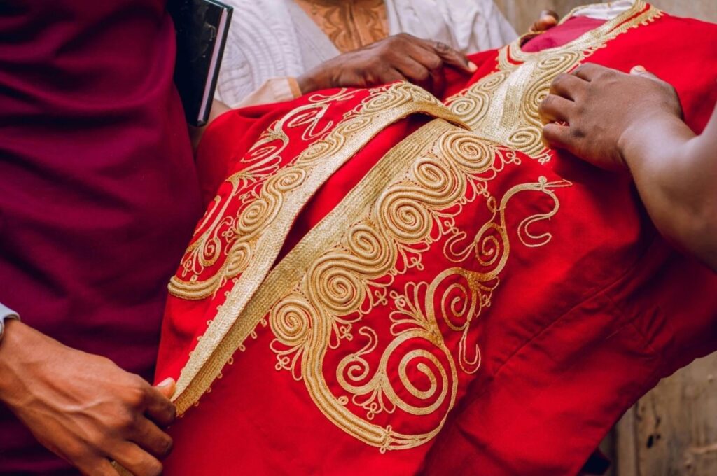 Moroccan bridal fashion showcasing sustainable handmade embroidery and traditional craftsmanship details