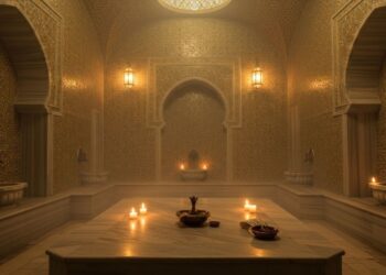 Traditionelle Hammam-Rituale in authentischem marokkanischem Spa mit Dampfbad und traditioneller Architektur