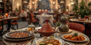 Casablanca Essensszene mit traditionellem marokkanischem Tajine in Must-Try Restaurants