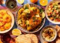 Healthy Ramadan nutrition iftar meal with dates, harira soup, and traditional Moroccan dishes