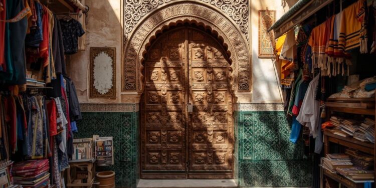 Traditional Moroccan doors featuring historic carved woodwork in medina for restoration and preservation