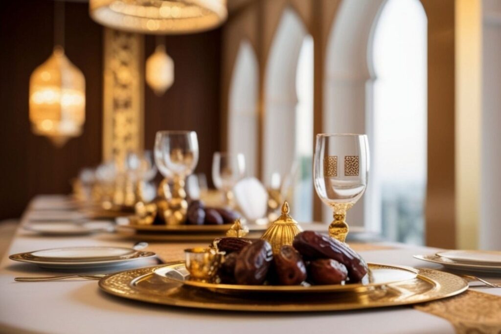 Intérieur de restaurant festif au Maroc avec lanternes et décor traditionnels pour l'atmosphère culinaire de l'Eid