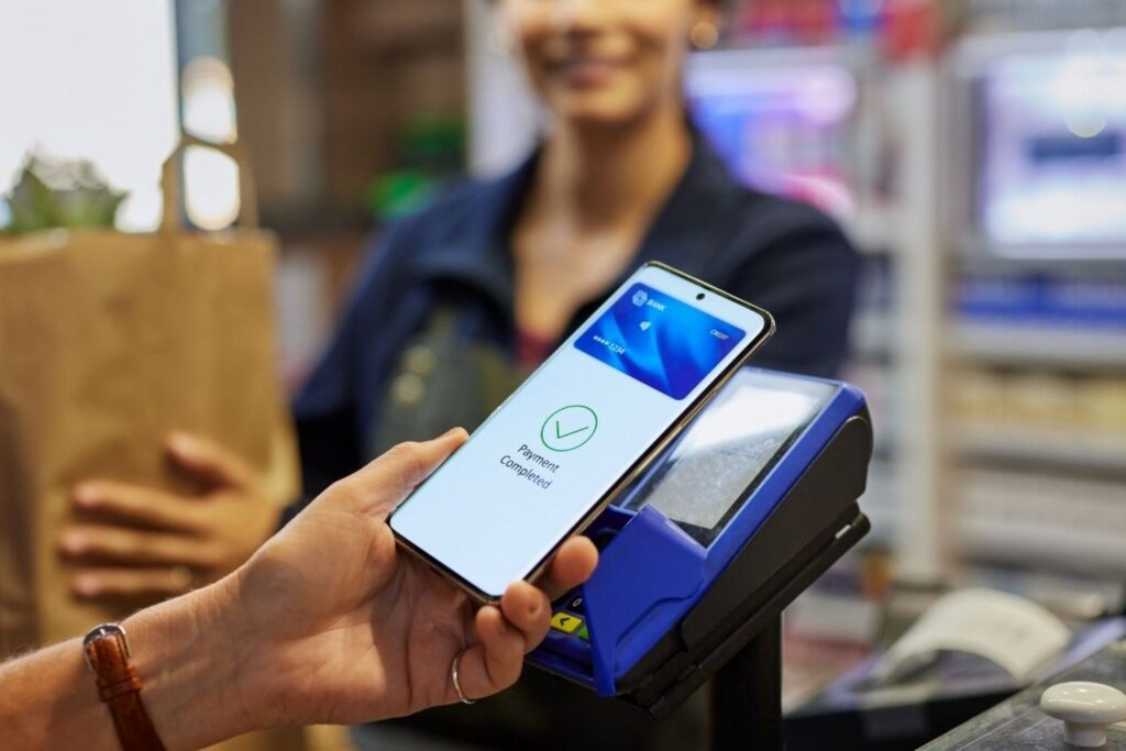 Fintech apps payment transaction in Morocco showing digital wallet and QR code banking technology