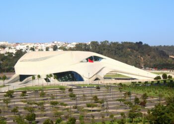 _Aerial view of Rabat Morocco showcasing modern architecture and the Royal Theatre Rabat site along the riverfront